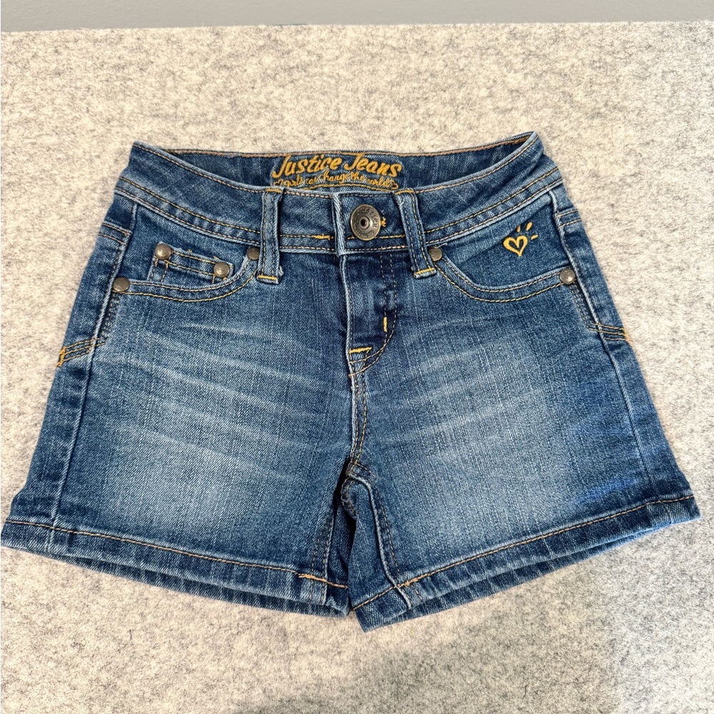 Justice Dark Blue Denim Shorts with Gold Heart